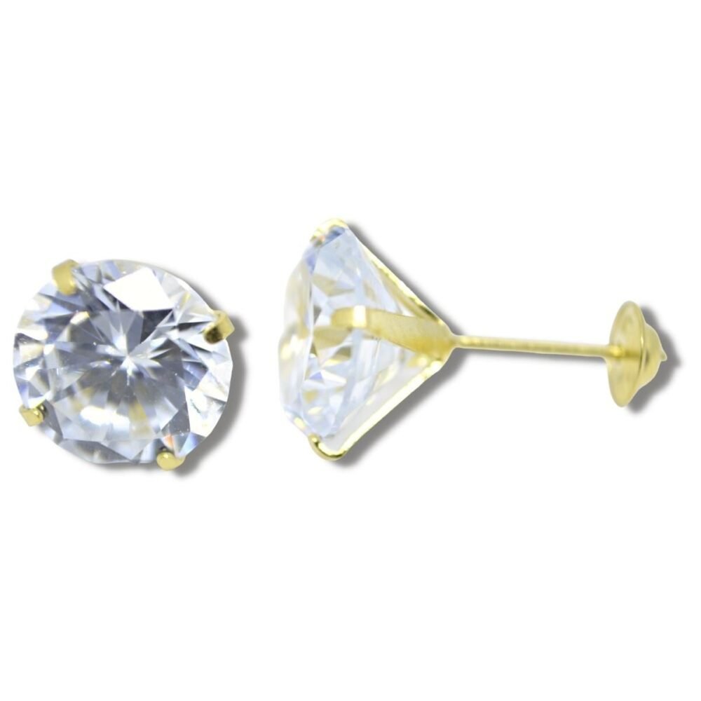 Brinco Solitário Zircônia 9mm Masculino ou Feminino Ouro 18k B707