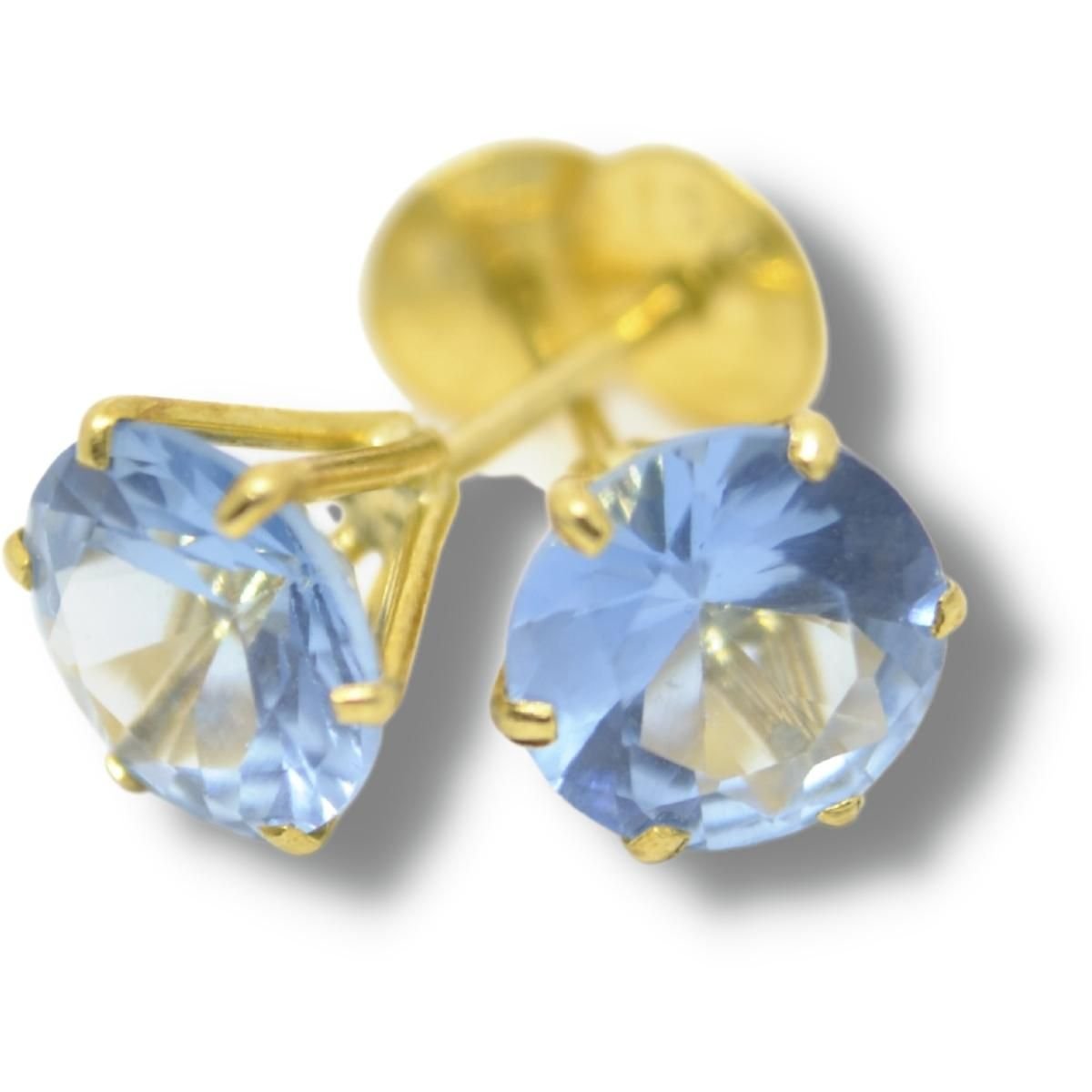Brinco Solitário Zircônia Azul 7mm Ouro 18k B025 A