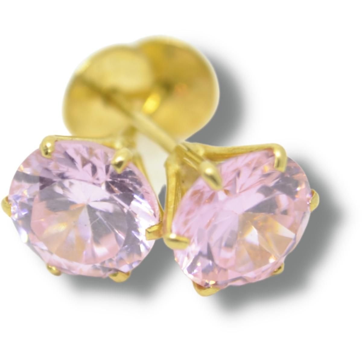 Brinco Solitário Zircônia Rosa 7mm Ouro 18k B025 R