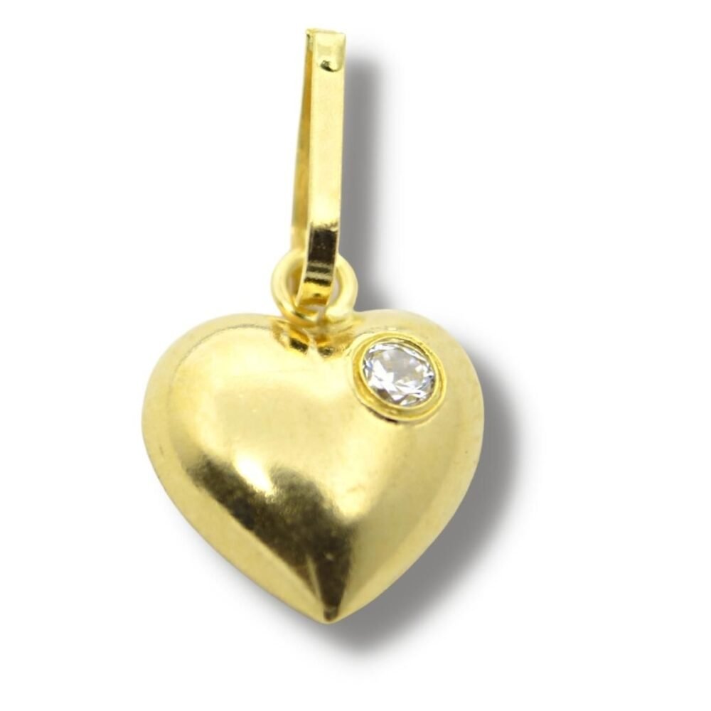 Pingente Berloque Charm Estampado Coração Zircônia Ouro 18k P624