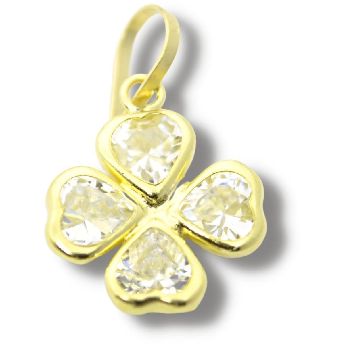 Pingente Berloque Charm Trevo Coração Zircônia Ouro 18k P606
