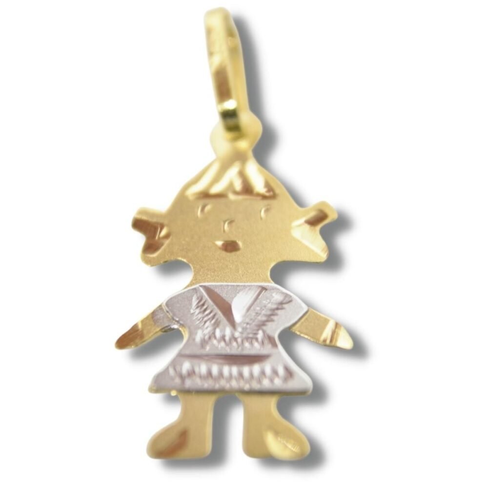 Pingente Boneca Menina Ouro Branco 18k P180