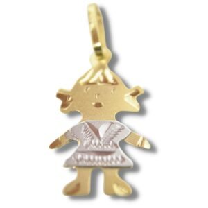 Pingente Boneca Menina Ouro Branco 18k P180
