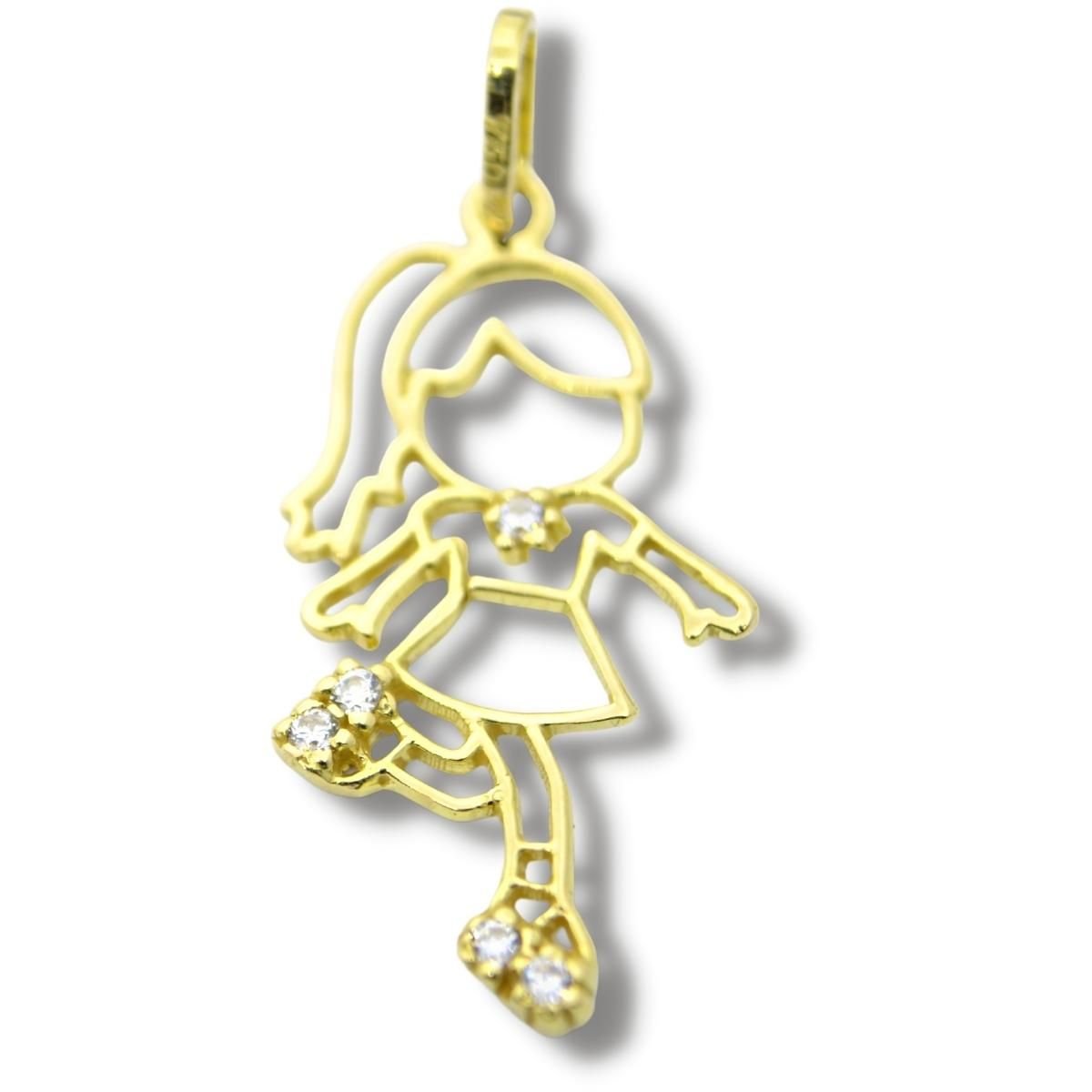 Pingente Boneca Menina Patinadora Zircônia Ouro 18k P119