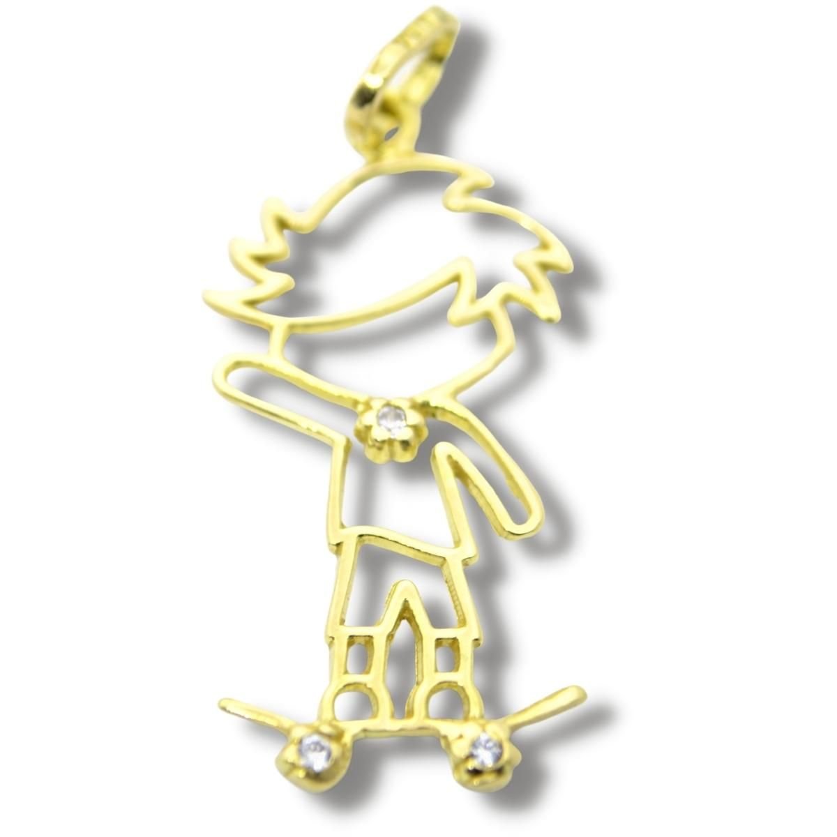 Pingente Boneco Menino Skate Zircônia Ouro 18k P120