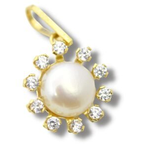 Pingente Botão Pérola De 6,5mm Zircônia Ouro 18k P950