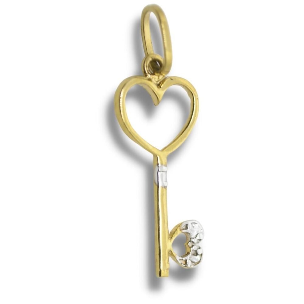 Pingente Chave Coração Ouro Branco 18k P962