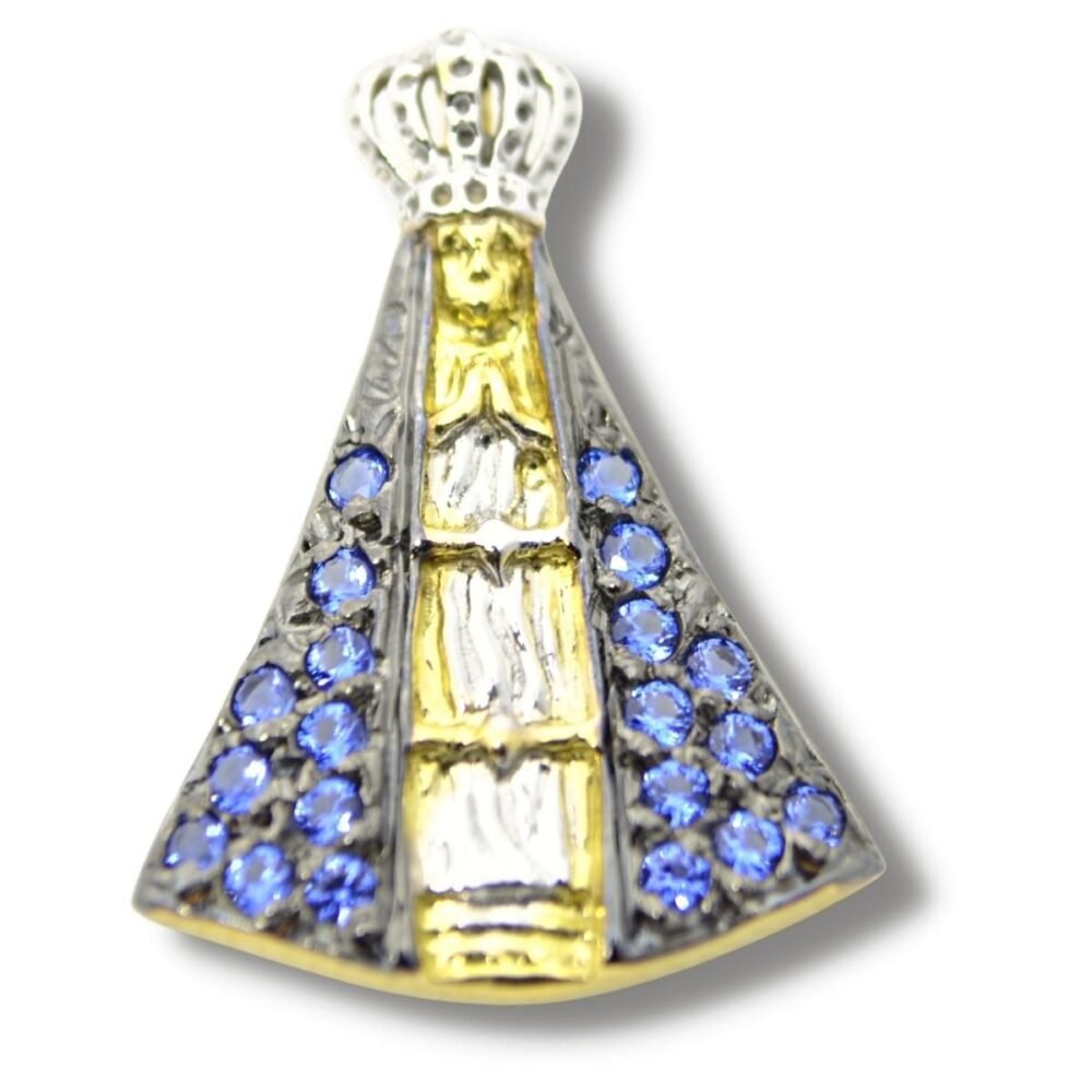 Pingente Religioso Padroeira Nossa Senhora Aparecida Zircônia Ouro 18k P075