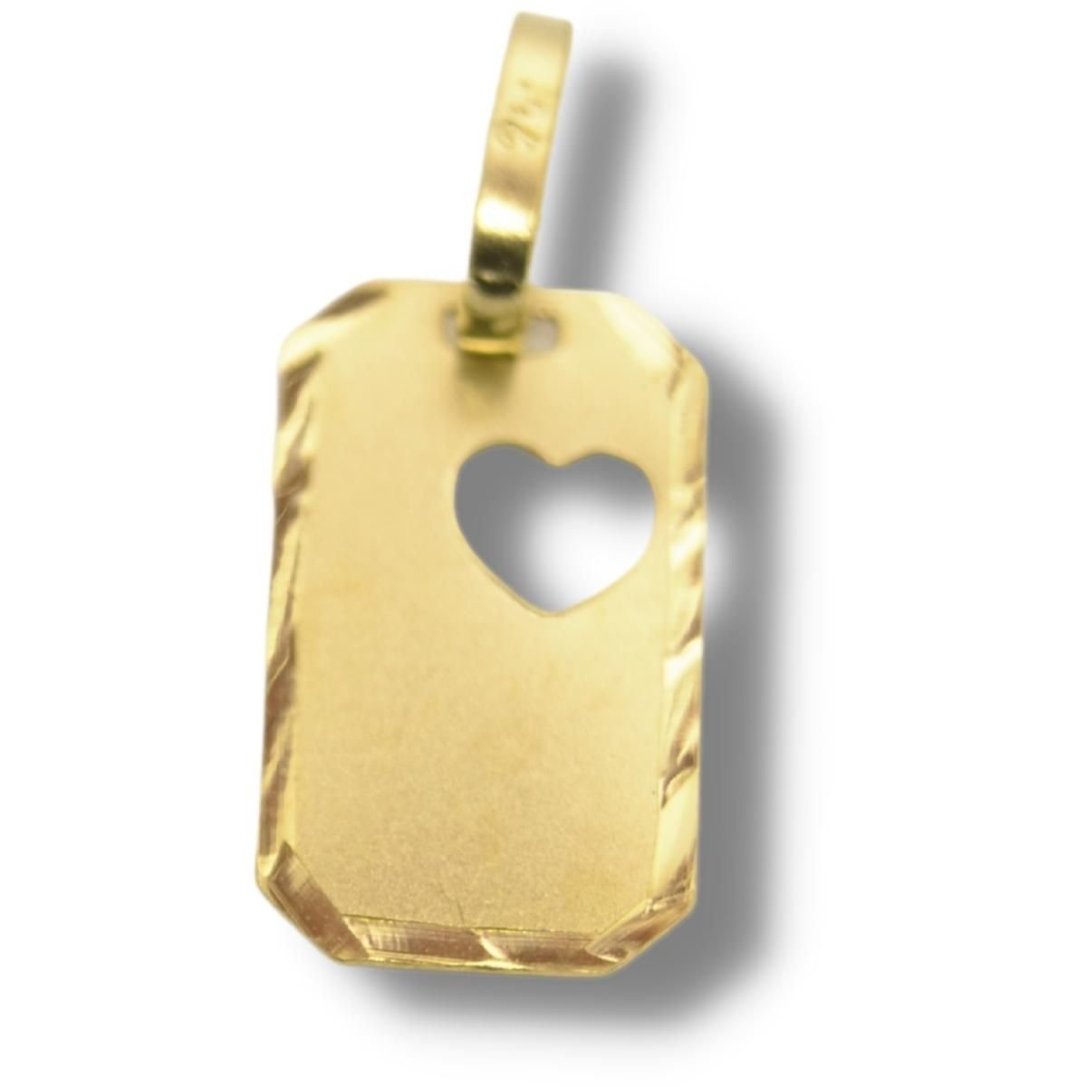 Pingente Retângular Coração Chapa Ouro 18k P150