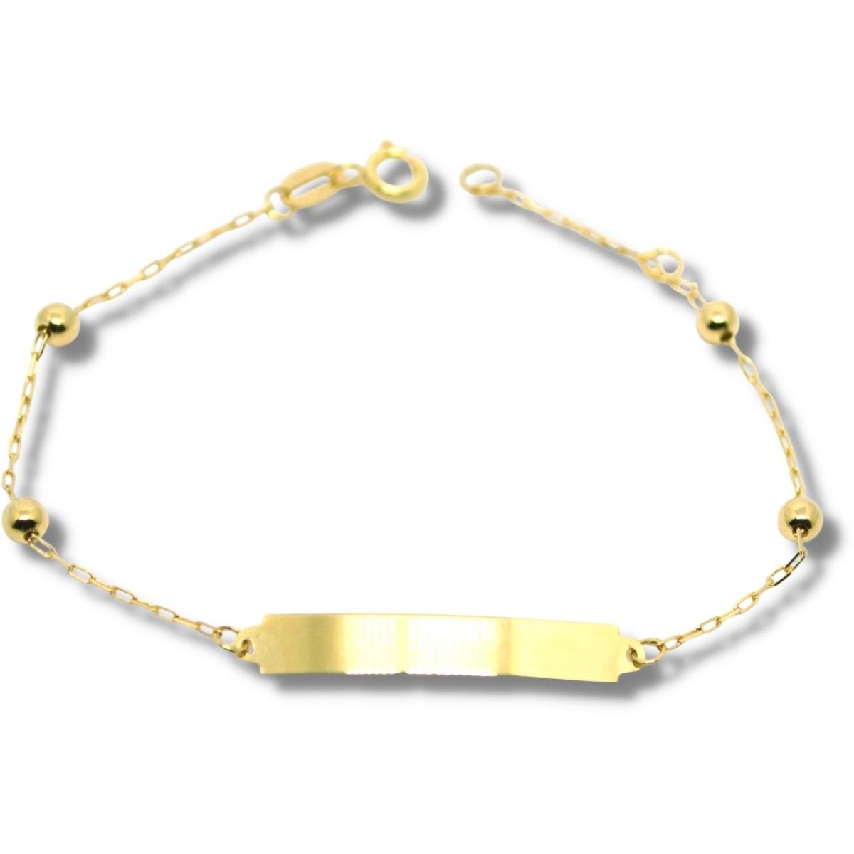 Pulseira Ouro 18k Infantil Bebê 14cm Bolinha Chapa Lisa Pl051