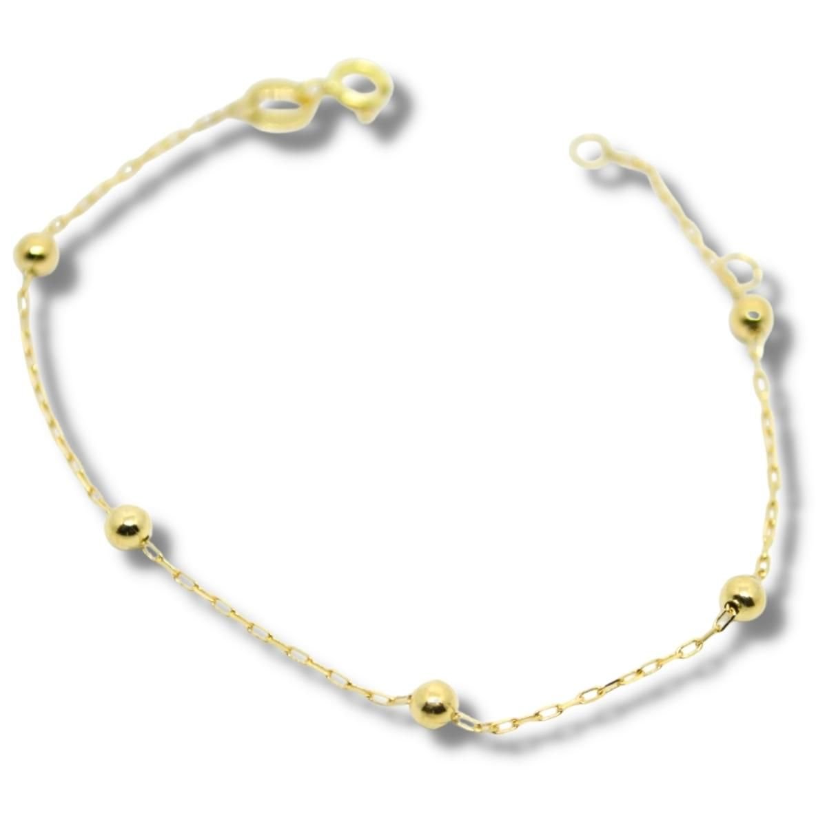Pulseira Ouro 18k Infantil Bebê 14cm Bolinha Corrente Pl005
