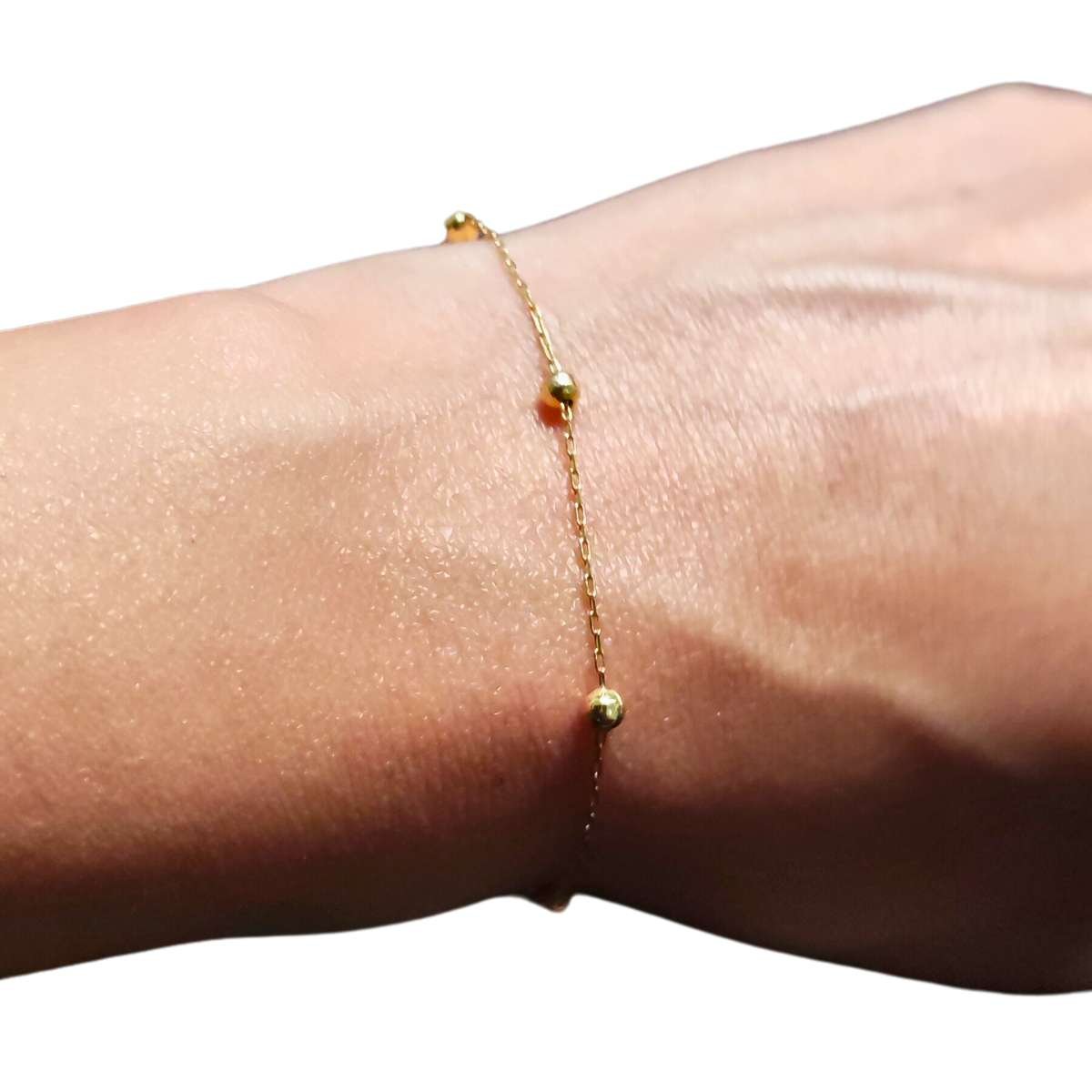 Pulseira Ouro 18k Infantil Bebê 14cm Bolinha Corrente Pl005 - Imagem 2