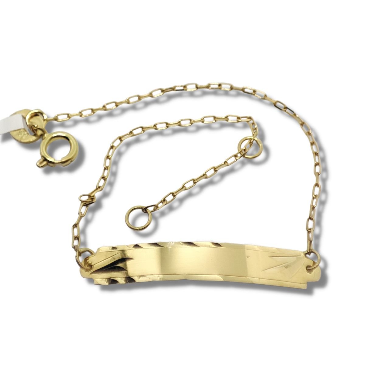 Pulseira Ouro 18k Infantil Bebê 14cm Chapa Trabalhada Pl002