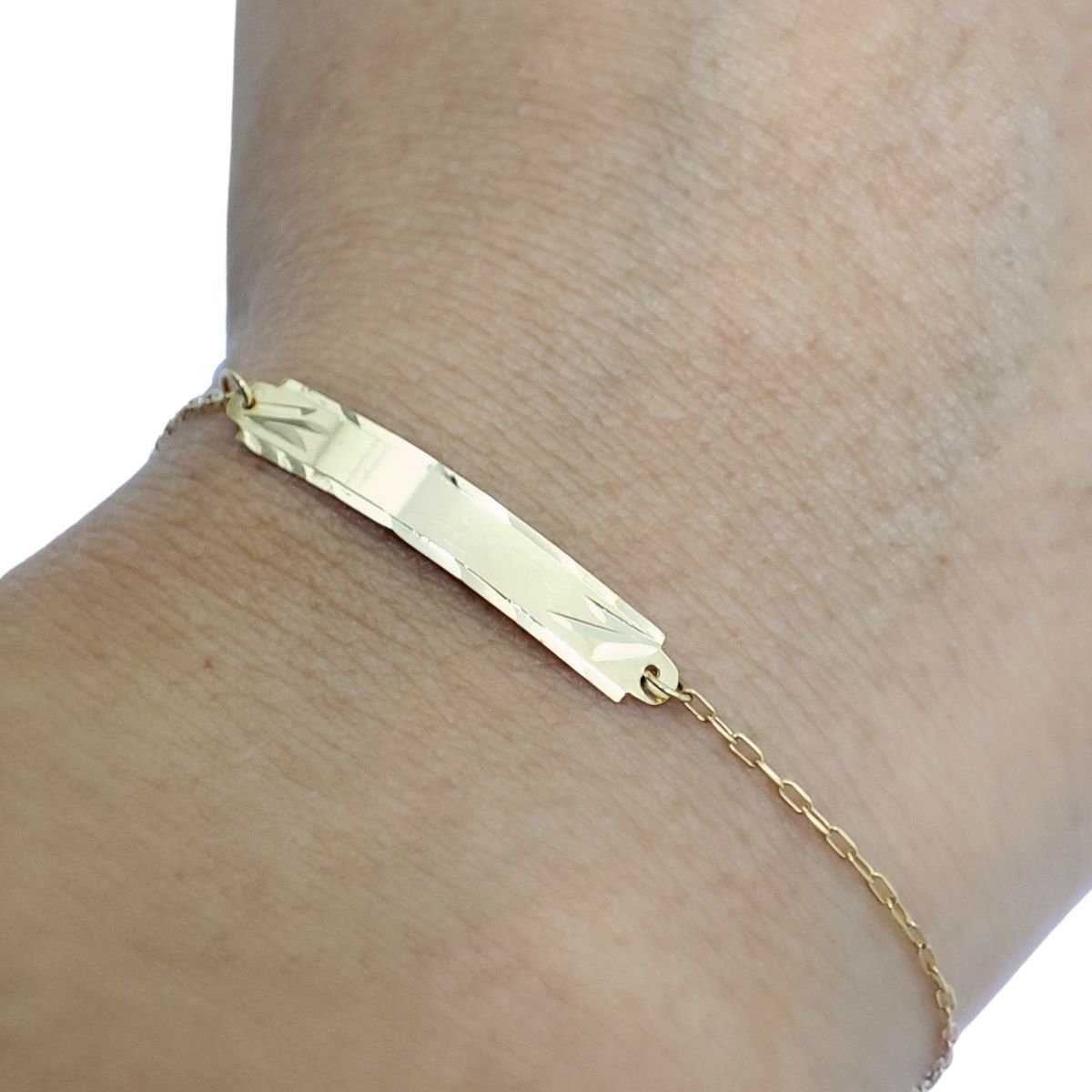 Pulseira Ouro 18k Infantil Bebê 14cm Chapa Trabalhada Pl002 - Imagem 2
