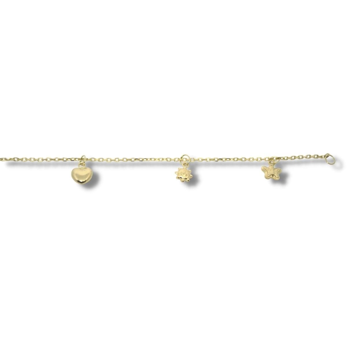 Pulseira Ouro 18k Infantil Bebê 14cm Com Pingentes Pl003 - Imagem 3
