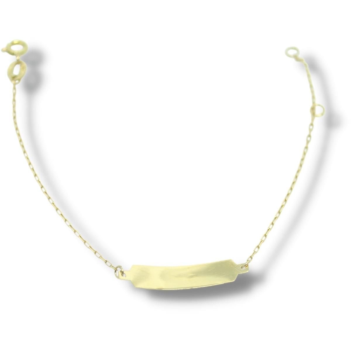 Pulseira Ouro 18k Infantil Bebê 14cm Corrente Chapa Lisa Pl001