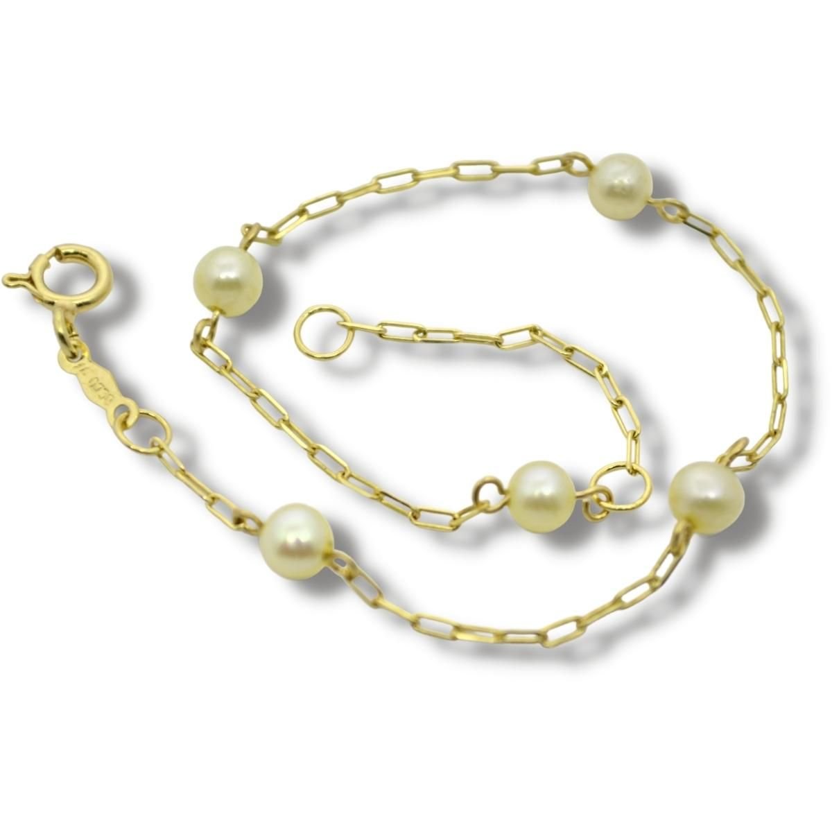 Pulseira Ouro 18k Infantil Feminino 15cm Corrente Pérolas 3mm Pl010