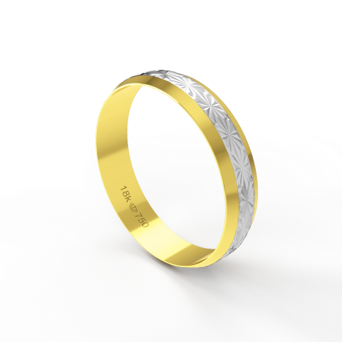 Aliança Bodas de Casamento 2 cores parte Interna Reta Ouro Branco, Ouro Rose ou Amarelo 18k CBP52