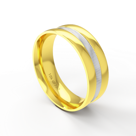 Aliança Bodas de Casamento 2 cores parte Interna Anatômica Ouro Branco, Ouro Rose ou Amarelo 18k CBP55R