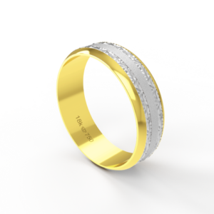 Aliança Casamento 2 cores parte Interna Reta com Trabalho Fosco e com Fio Ouro Branco, Ouro Rose ou Amarelo 18k C601
