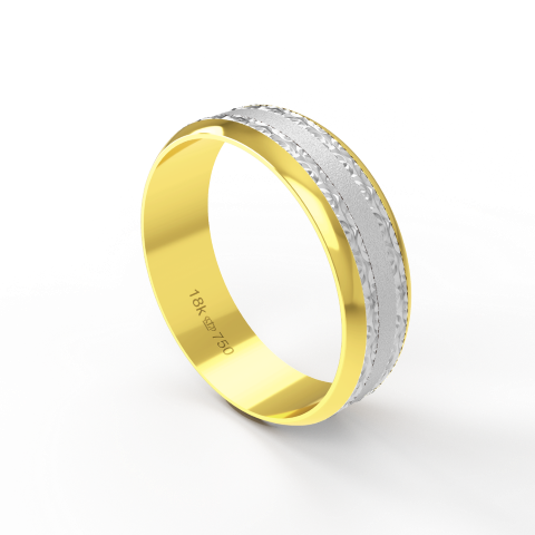 Aliança Casamento 2 cores parte Interna Reta com Trabalho Fosco e com Fio Ouro Branco, Ouro Rose ou Amarelo 18k C601
