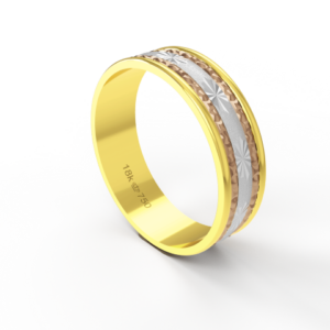 Aliança Casamento 3 cores parte Interna Reta com Trabalho Fosco e com Fio em Ouro 18k Rose e Amarelo C602