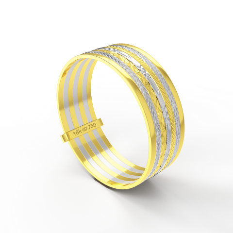 Aliança Casamento 2 cores parte Interna Reta com Fios em Ouro Branco, Ouro Rose ou Amarelo 18k C212