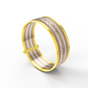 Aliança Casamento 3 cores parte Interna Reta com Fios em Ouro Branco, Ouro Rose ou Amarelo 18k C213