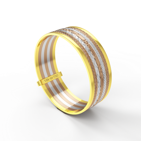 Aliança Casamento 3 cores parte Interna Reta com Fios em Ouro Branco, Ouro Rose ou Amarelo 18k C213