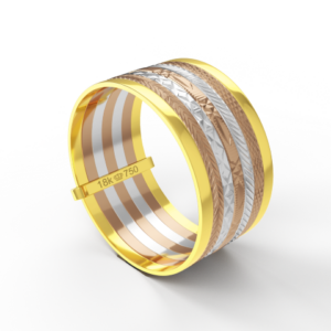 Aliança Casamento 3 cores parte Interna Reta com Fios em Ouro Branco, Ouro Rose ou Amarelo 18k C214