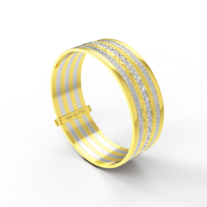 Aliança Casamento 2 cores parte Interna Reta com Fios em Ouro Branco, Ouro Rose ou Amarelo 18k C219