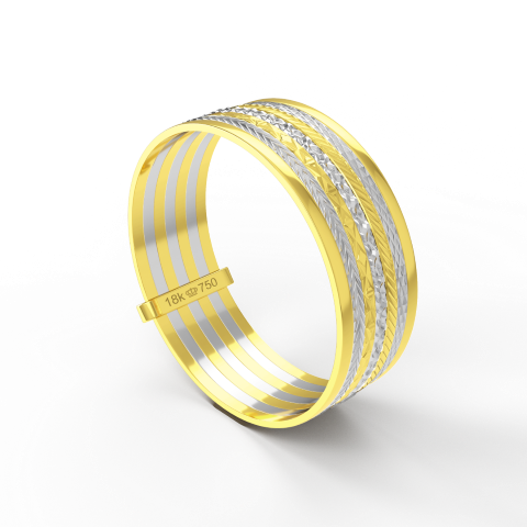 Aliança Casamento 2 cores parte Interna Reta com Fios em Ouro Branco, Ouro Rose ou Amarelo 18k C219