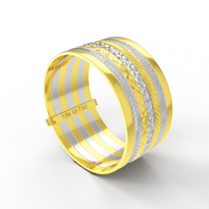Aliança Casamento 2 cores parte Interna Reta com Fios em Ouro Branco, Ouro Rose ou Amarelo 18k C220