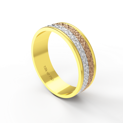 Aliança de Casamento Giratória 3 cores parte Interna Reta com Fios em Ouro Branco, Ouro Rose ou Amarelo 18k C224