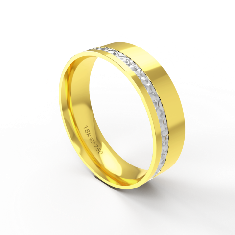 Aliança de Casamento 2 cores parte Interna Anatômica com Acabamento Polido com Fio em Ouro Branco, Ouro Rose ou Amarelo