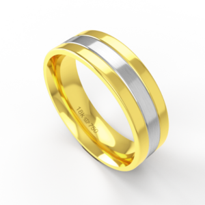 Aliança Casamento 2 cores parte Interna Anatômica com Fio em Ouro Branco, Ouro Rose ou Amarelo 18k C286R