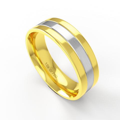 Aliança Casamento 2 cores parte Interna Anatômica com Fio em Ouro Branco, Ouro Rose ou Amarelo 18k C286R
