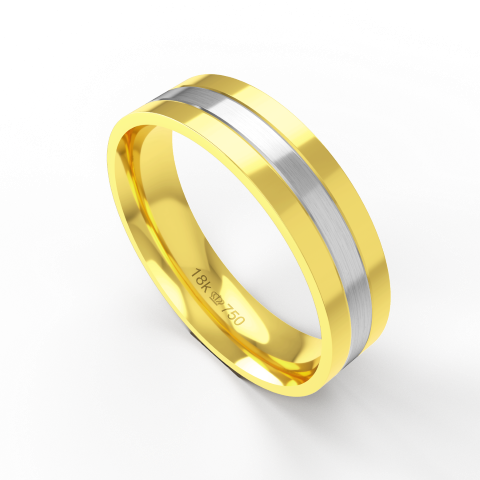 Aliança Casamento 2 cores parte Interna Anatômica com Fio em Ouro Branco, Ouro Rose ou Amarelo 18k C286RE