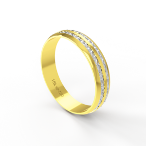 Aliança Casamento 2 cores parte Interna Reta com Fios em Ouro Branco, Ouro Rose ou Amarelo 18k C249P