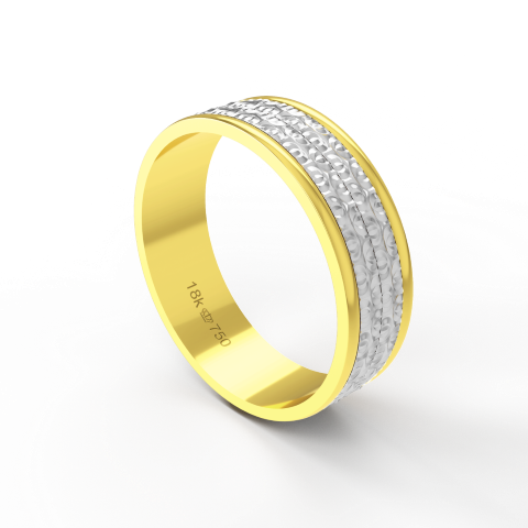 Aliança Casamento 2 cores parte Interna Reta com Fios em Ouro Branco, Ouro Rose ou Amarelo 18k C294