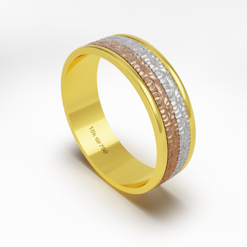 Aliança Casamento 3 cores parte Interna Reta com Fios em Ouro Branco, Ouro Rose ou Amarelo 18k C295