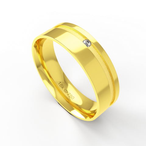 Aliança Casamento parte Interna Anatômica com Pedra Acabamento Polido e Fosqueado Ouro Branco, Ouro Rose ou Amarelo 18k
