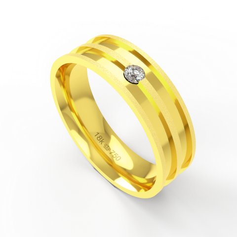 Aliança Casamento parte Interna Anatômica com Pedra com Acabamento Polido e Fosqueado Ouro Branco, Ouro Rose ou Amarelo