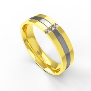 Aliança Casamento 2 cores parte Interna Anatômica com Pedra e Fio em Ouro Branco, Ouro Rose ou Amarelo 18k C586REZ