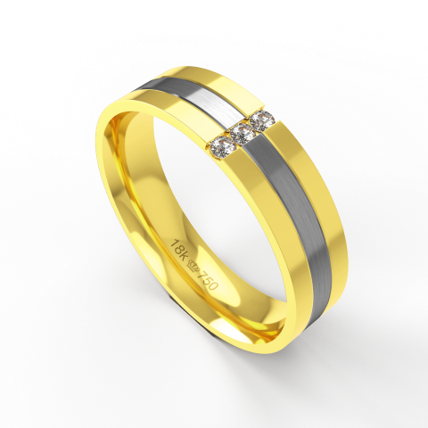 Aliança Casamento 2 cores parte Interna Anatômica com Pedra e Fio em Ouro Branco, Ouro Rose ou Amarelo 18k C586REZ