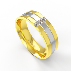 Aliança Casamento 2 cores parte Interna Anatômica com Pedra e Fio em Ouro Branco, Ouro Rose ou Amarelo 18k C586RZ