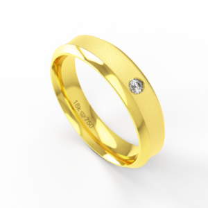 Aliança Casamento parte Interna Anatômica com Pedra Acabamento Fosqueado e Polido Ouro Branco, Ouro Rose ou Amarelo 18k