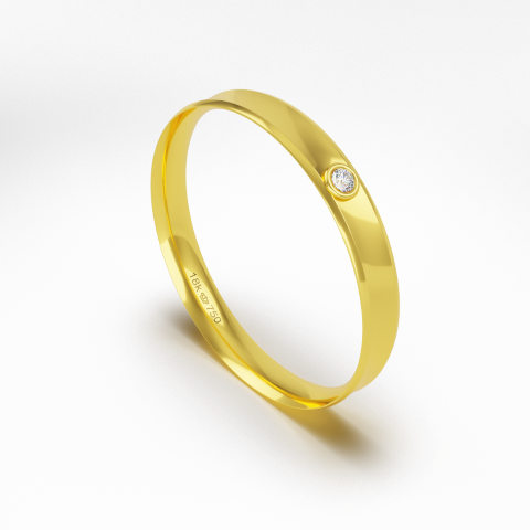 Aliança Casamento parte Interna Anatômica com Pedra Ouro Branco, Ouro Rose ou Amarelo 18k C121RZ