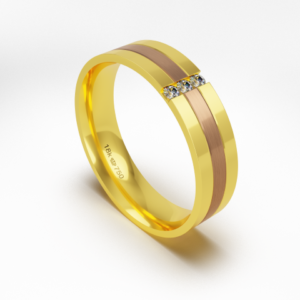 Aliança Casamento 2 cores parte Interna Anatômica com Pedra e Fio em Ouro 18k Rose e Amarelo C589REZ