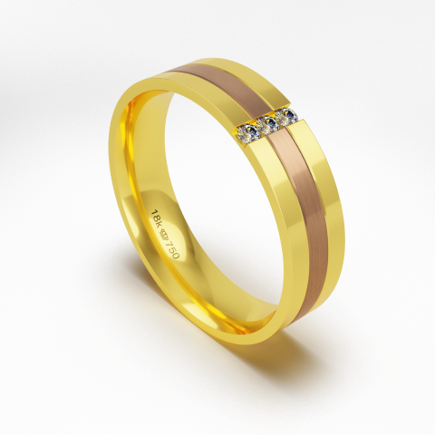 Aliança Casamento 2 cores parte Interna Anatômica com Pedra e Fio em Ouro 18k Rose e Amarelo C589REZ